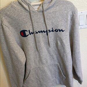 Champion Gray Hoodie with Navy Logo